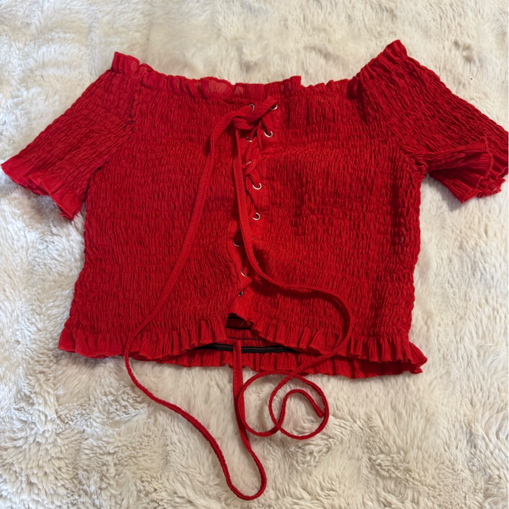 SHEIN Red Lace-Up Crop Top